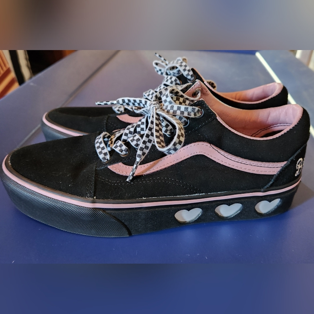 Vans Lazy Oaf Old Skool Platform Black Suede Pink Heart Cutouts Bad For You